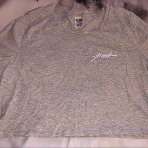 PINK light gray crop top w/ lilac PINK label